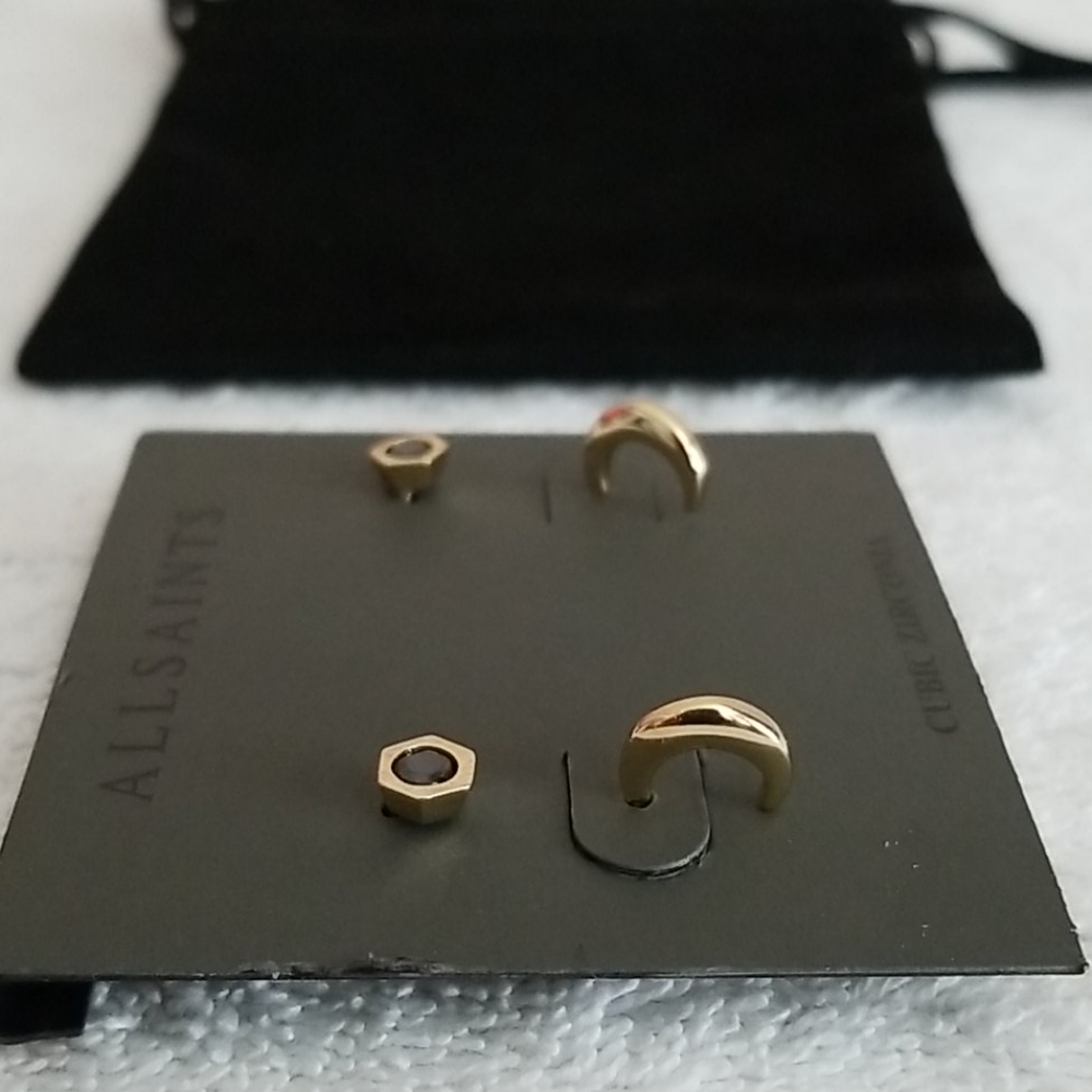New ALLSAINTS Hexagon Stud & Huggie Hoop Earrings - Picture 3 of 4